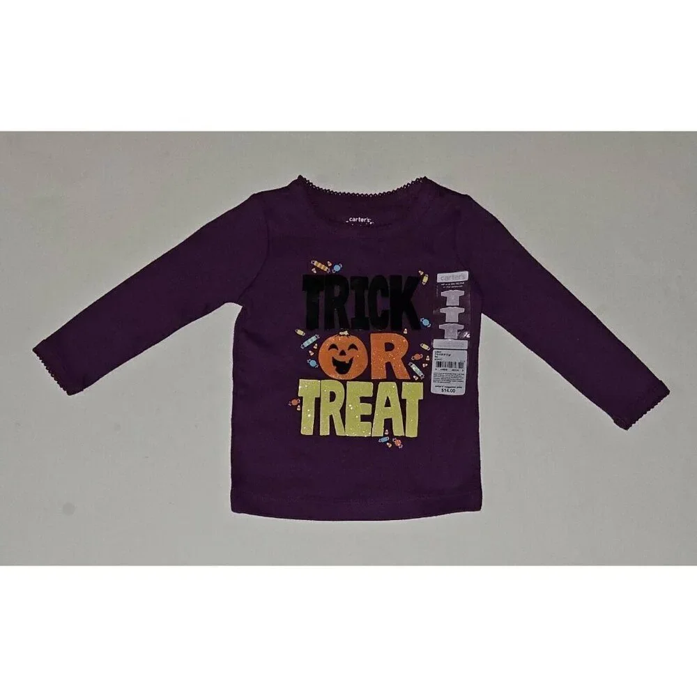 NWOT Carter's Trick or Treat Purple Halloween Shirt Baby Girl 9 Months